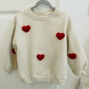 Zara Cream Sweatshirt with Red Heart Details